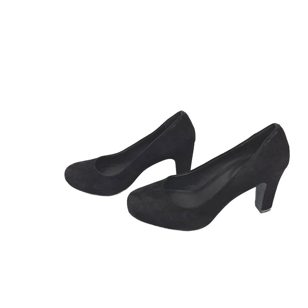 Eileen Fisher Purei Black Suede Round Toe Pumps Heels 7.5M 3‎ Inch Heel